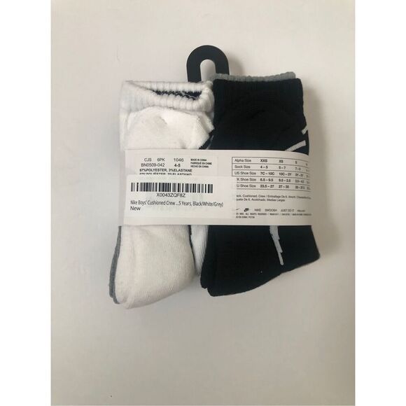 Nike Boys Cushioned Crew Socks 6 Pack (Grey/White/Black) size 7C-10C - Picture 3 of 6